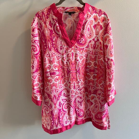 Brooks Brothers Tops - 346 Brooks Brothers Pink Paisley 100% Linen Tunic Size L